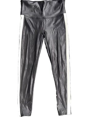 Spanx Black Faux Leather Tuxedo Stripe Leggings